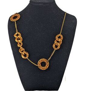 Vintage Gold-Tone Chain Necklace With Hammered Circle & Link Design A142
